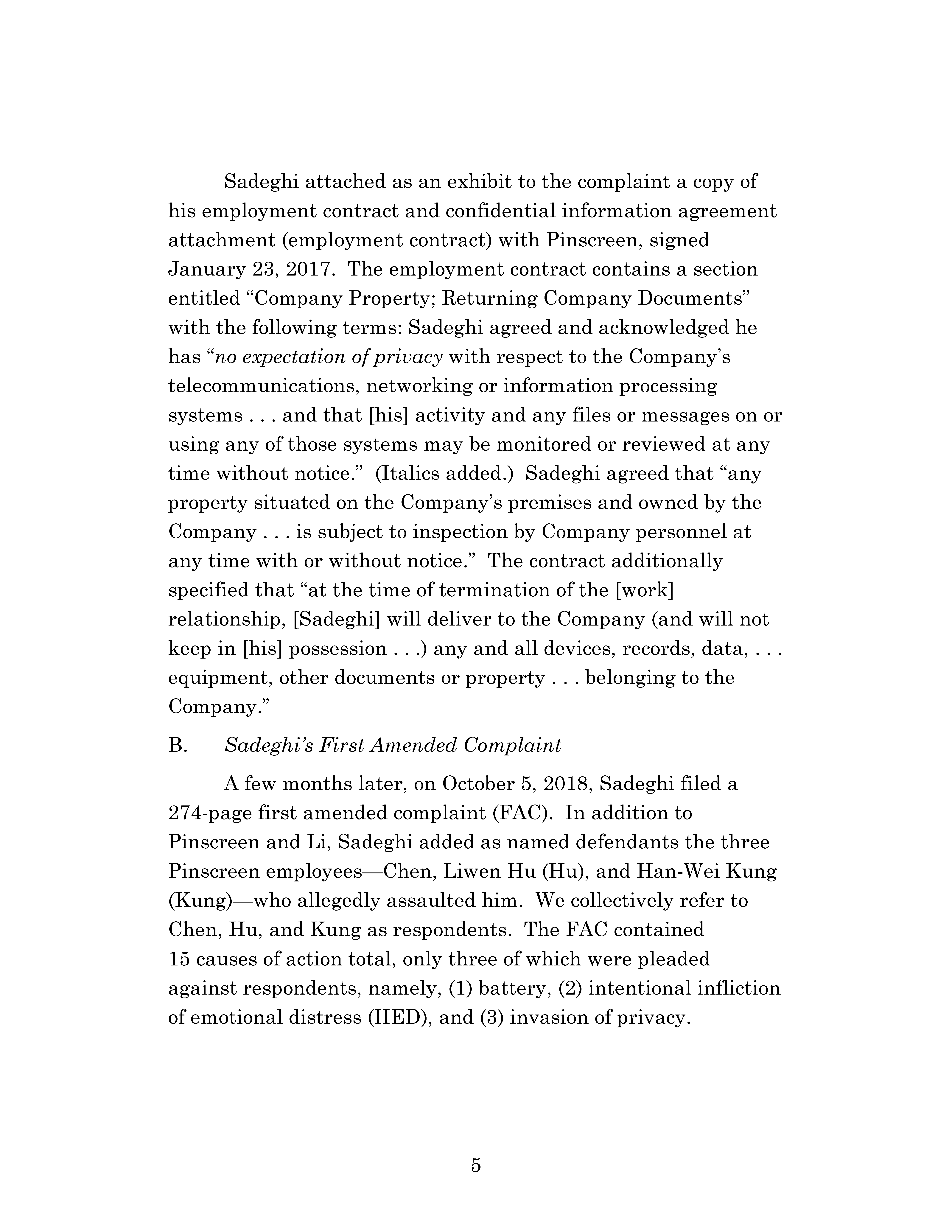 Appellate Court's Opinion Upholding Sadeghi's Claims for Battery and IIED Against Chen, Hu and Kung Page 5