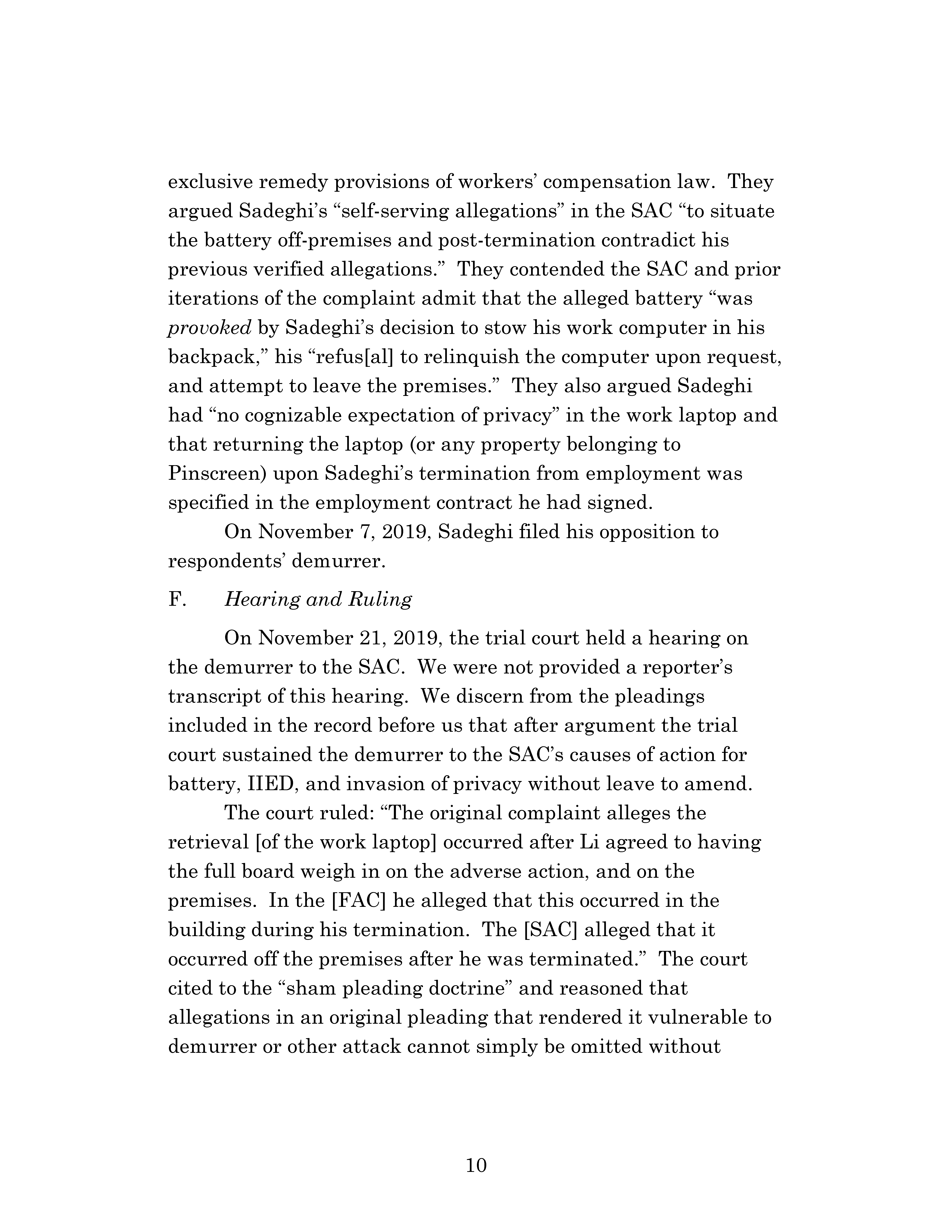 Appellate Court's Opinion Upholding Sadeghi's Claims for Battery and IIED Against Chen, Hu and Kung Page 10