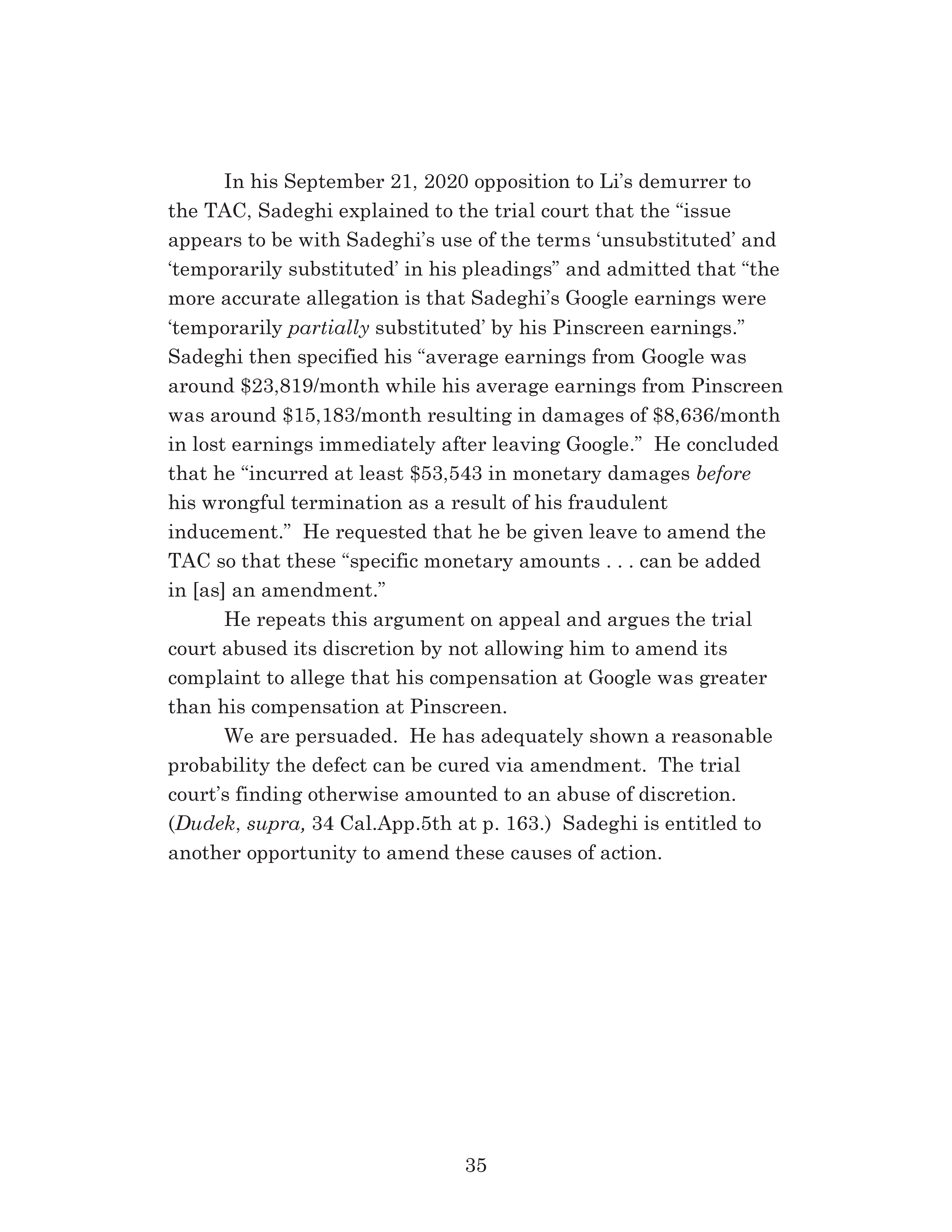 Appellate Court's Opinion Upholding Sadeghi's Claims for Fraud, Battery and IIED Against Li Page 35