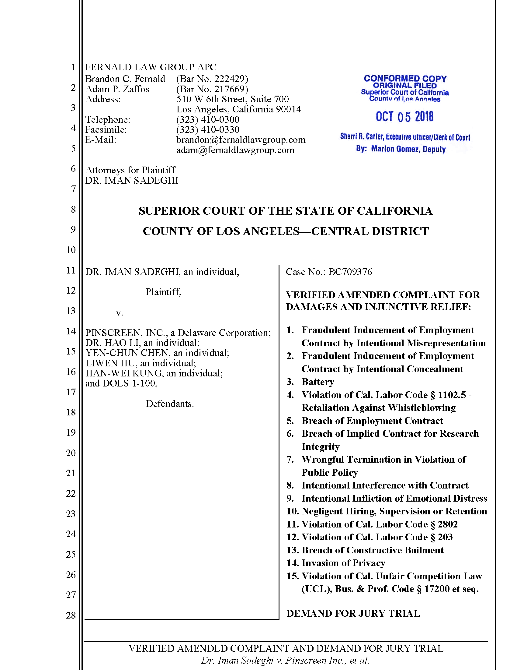 First Amended Complaint (FAC) Page 1