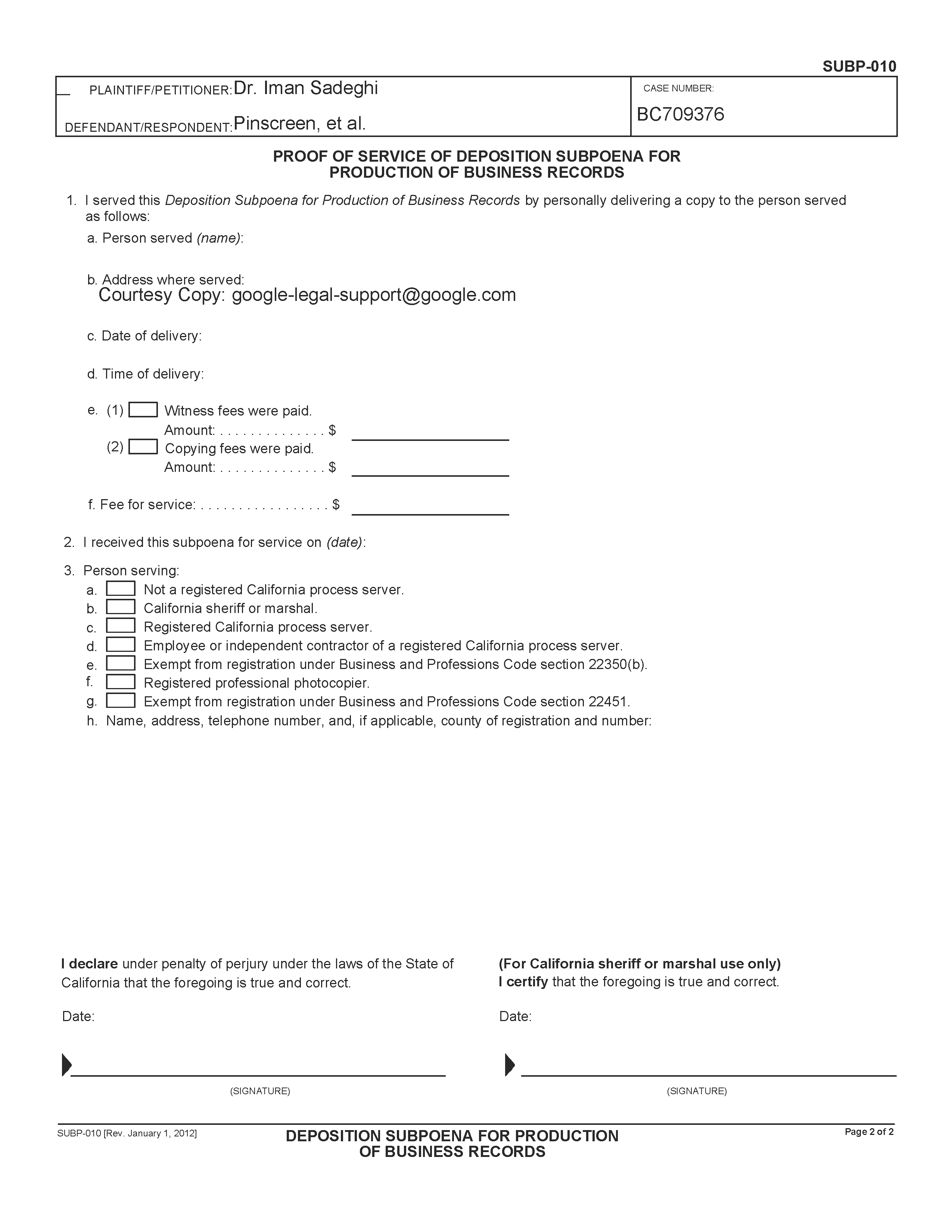 Google's Certificate of No Records re Pinscreen's Destruction of Evidence Page 4