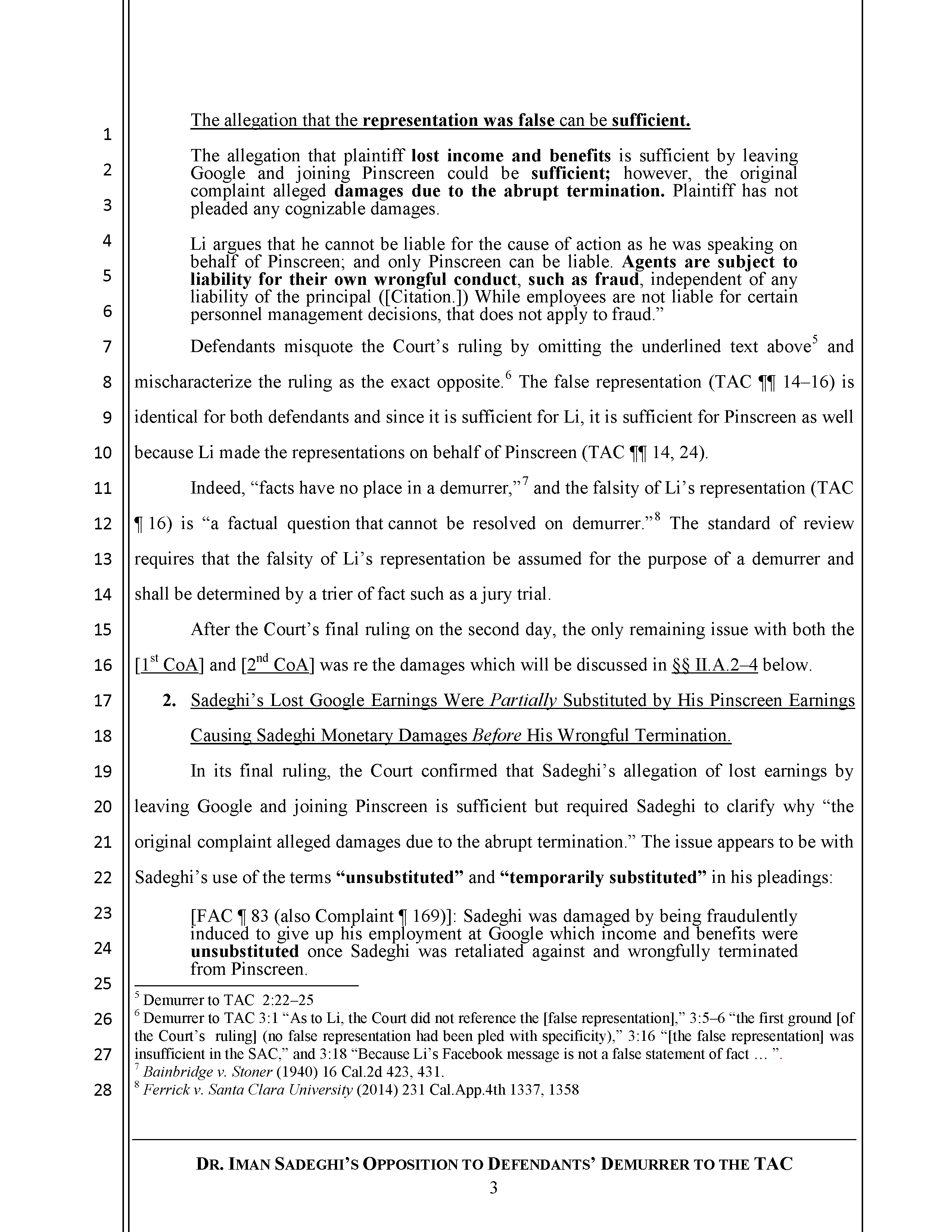 Sadeghi's Opposition to Defendant's Demurrer to the TAC Page 4