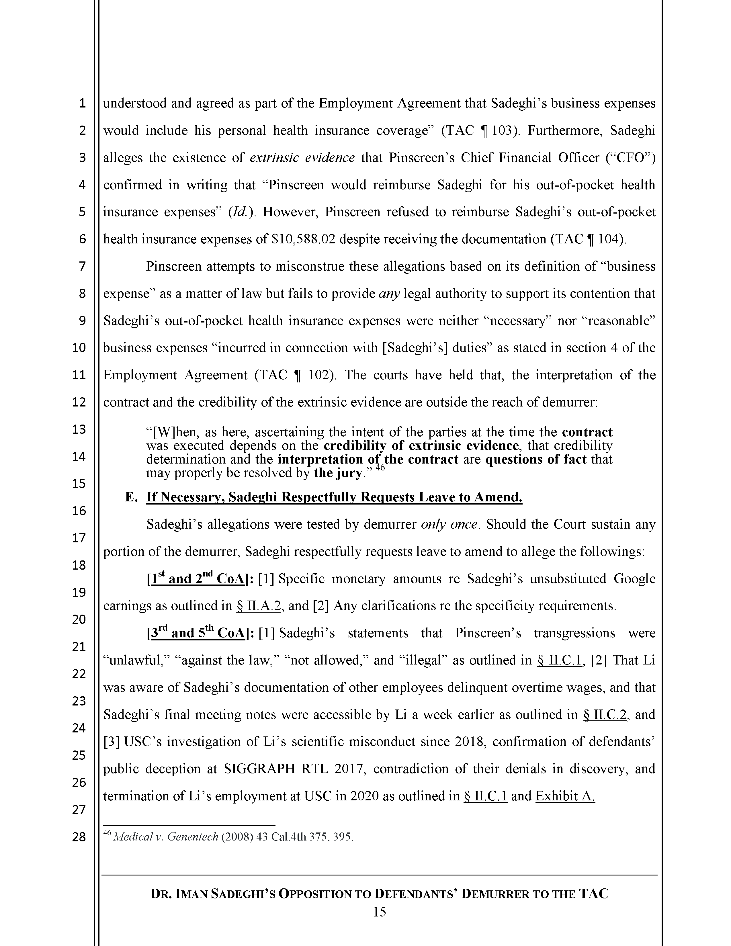 Sadeghi's Opposition to Defendant's Demurrer to the TAC Page 16