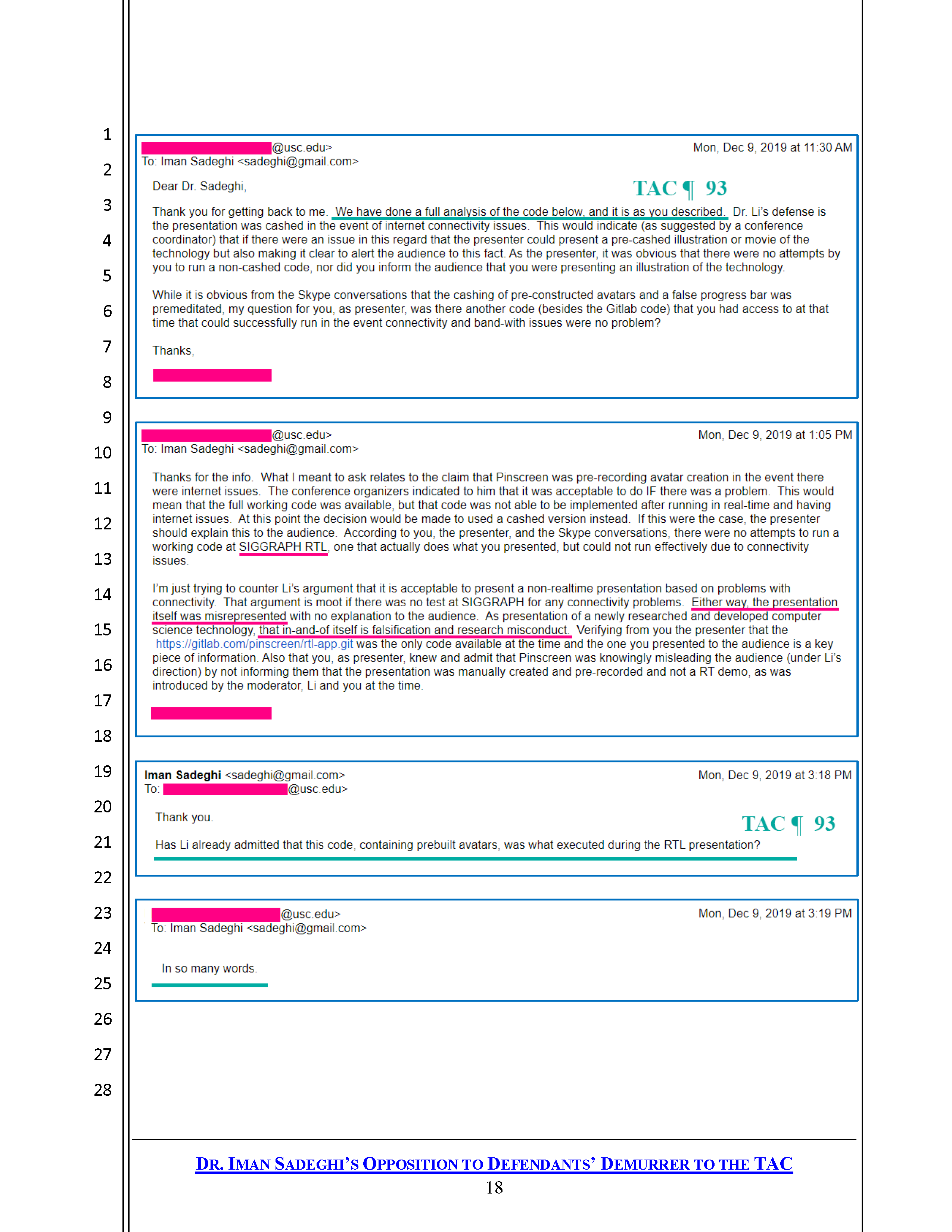 USC's Confirmation of Hao Li's and Pinscreen's Public Deception at ACM SIGGRAPH RTL 2017 Page 3